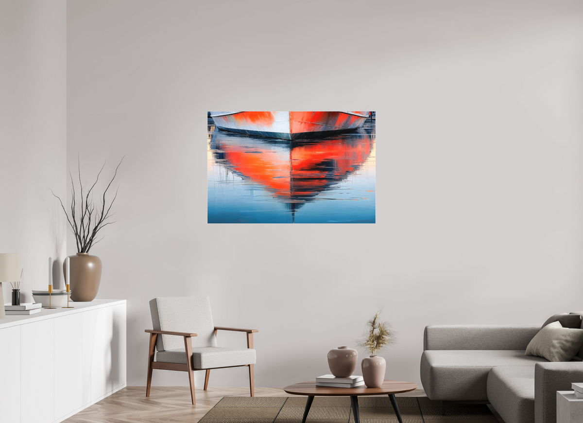 120 x 80 cm, Fine Art Pigmentdruck hinter Acrylglas Wasserspiegelung Bootsrumpf-01—Wandkunst, Fine Art Print, Leinwand, Acryldruck, Alu-Dibond