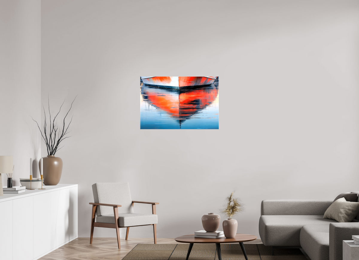 90 x 60 cm, Leinwand glänzend Wasserspiegelung Bootsrumpf-01—Wandkunst, Fine Art Print, Leinwand, Acryldruck, Alu-Dibond