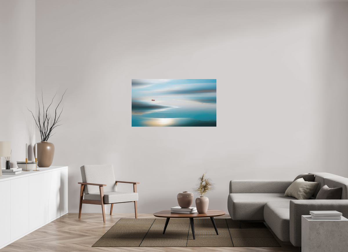 128 x 72 cm, Fine Art Pigmentdruck hinter Acrylglas Boot im Wattenmeer-06—Wandkunst, Fine Art Print, Leinwand, Acryldruck, Alu-Dibond