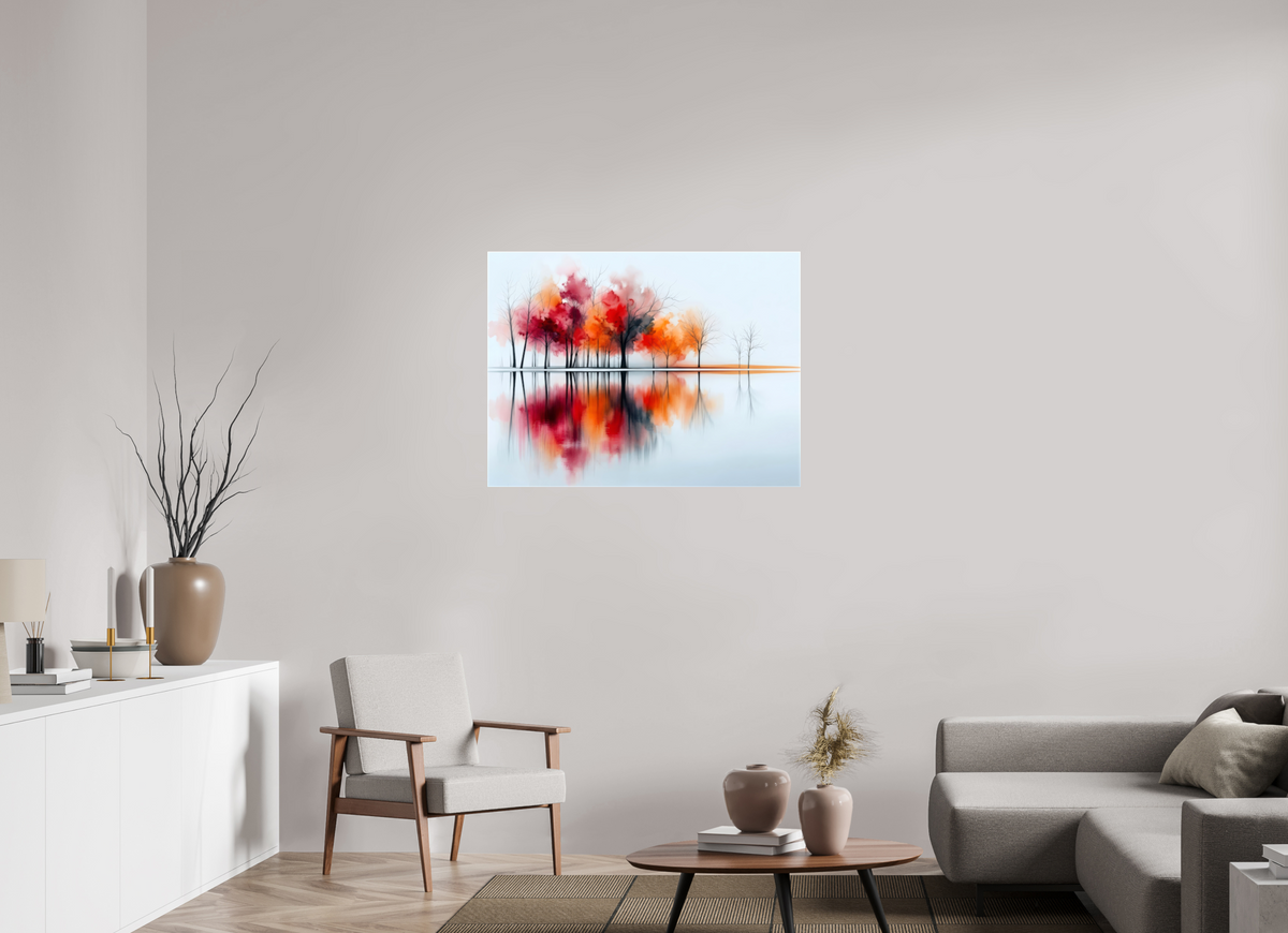 100 x 75 cm, Leinwand glänzend Uferträume – Sinfonie in Zinnober