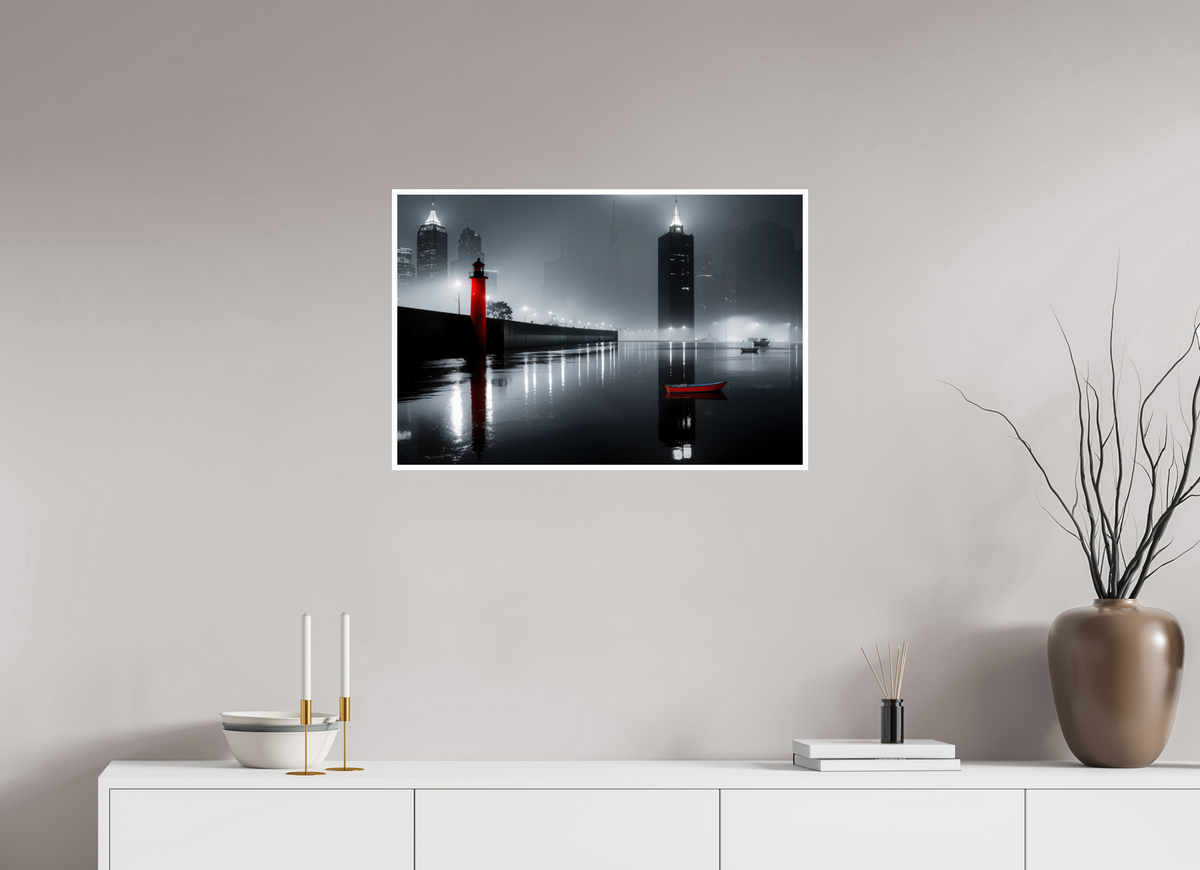 75 x 50 cm, Fine Art Print Hahnemühle Baryta Hafenstadt bei Nacht -noir city- 01—Wandkunst, Fine Art Print, Leinwand, Acryldruck, Alu-Dibond