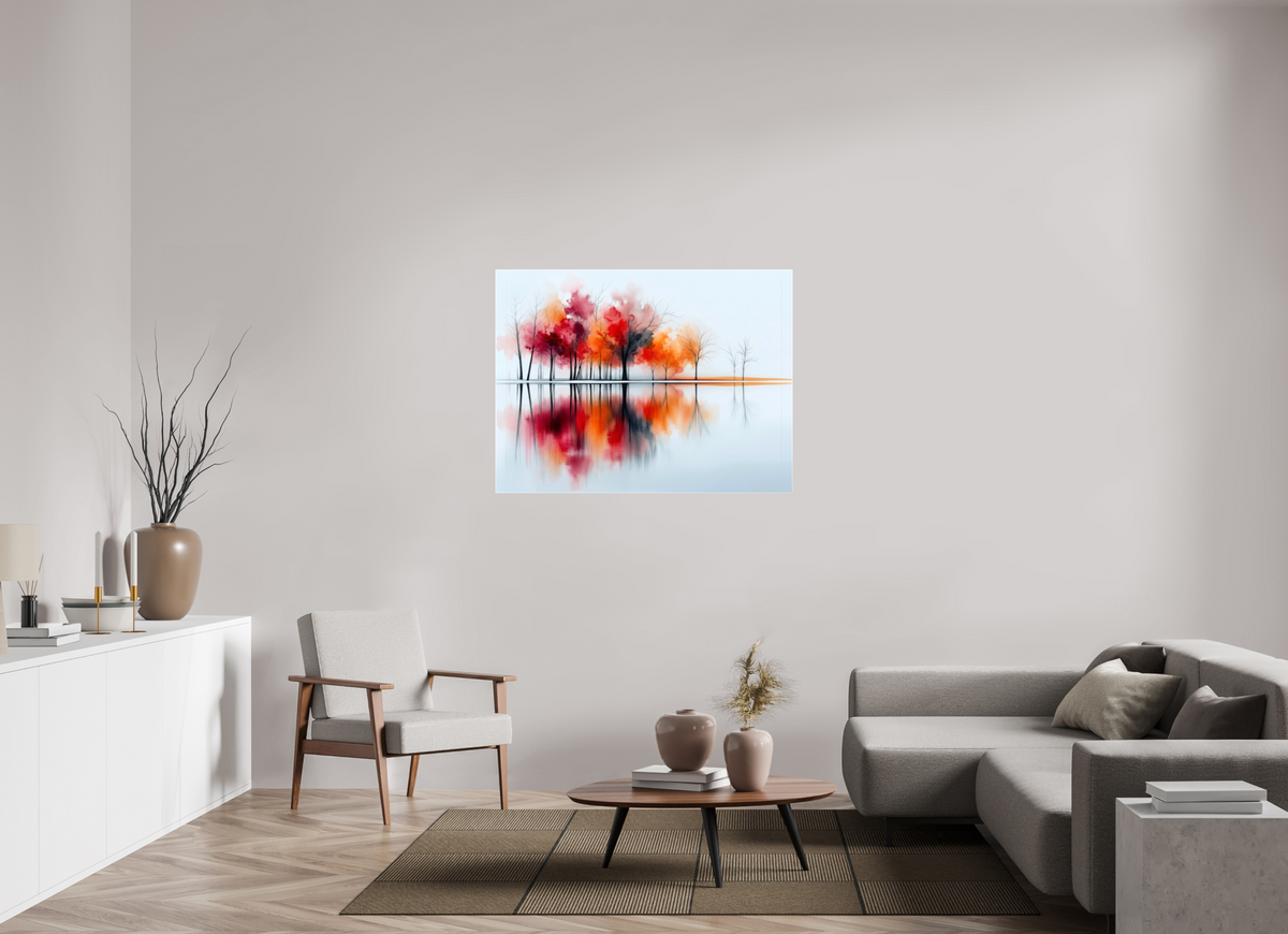 120 x 90 cm, Leinwand glänzend Uferträume – Sinfonie in Zinnober