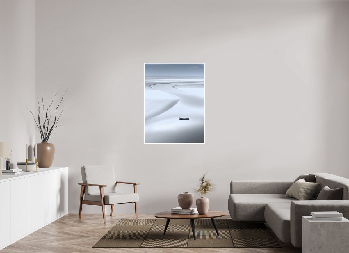 90 x 120 cm, Fine Art Print Hahnemühle Baryta Boot im Wattenmeer