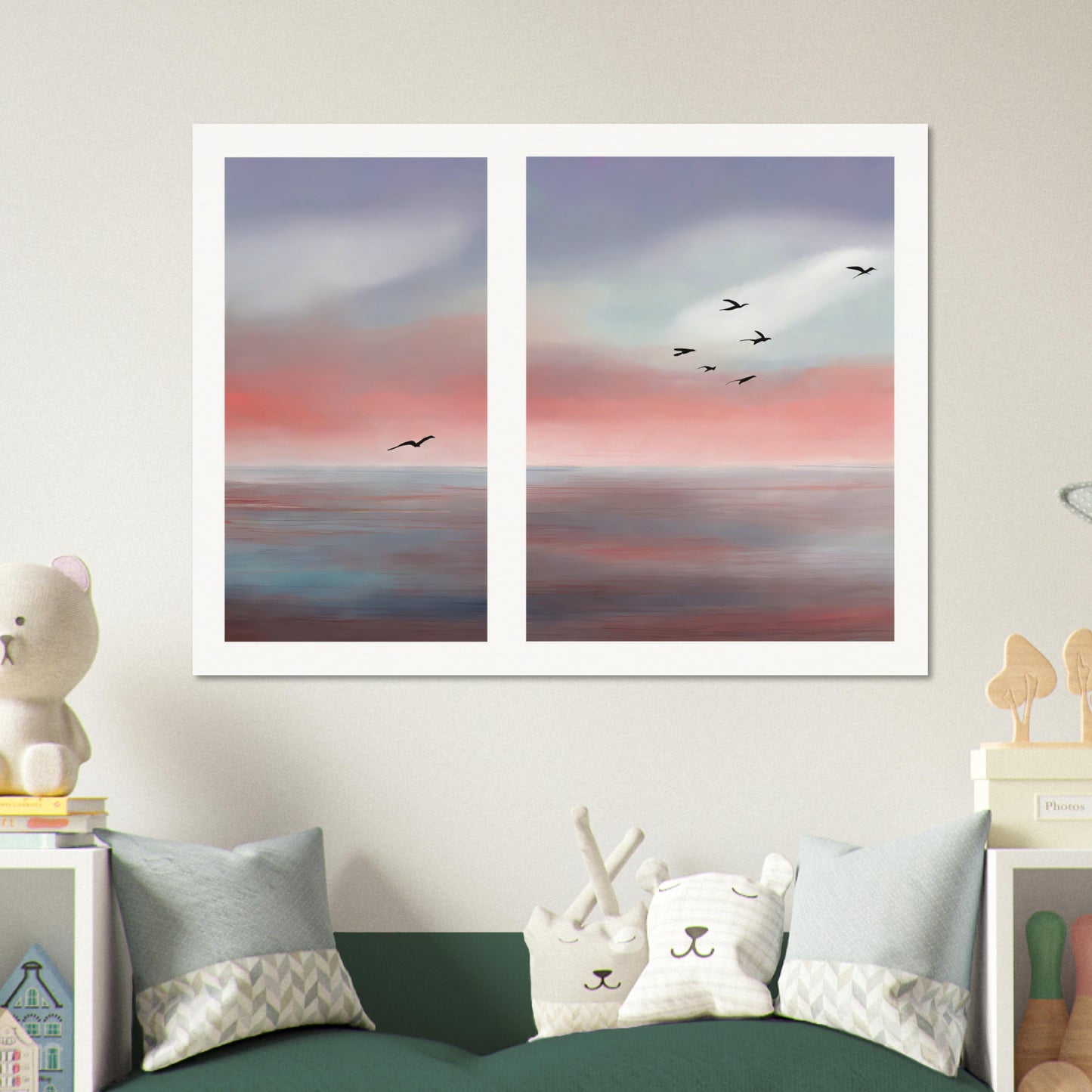 Oiseaux muraux sur la côte abstrait-01, affiche en papier mat de qualité musée, non encadrée