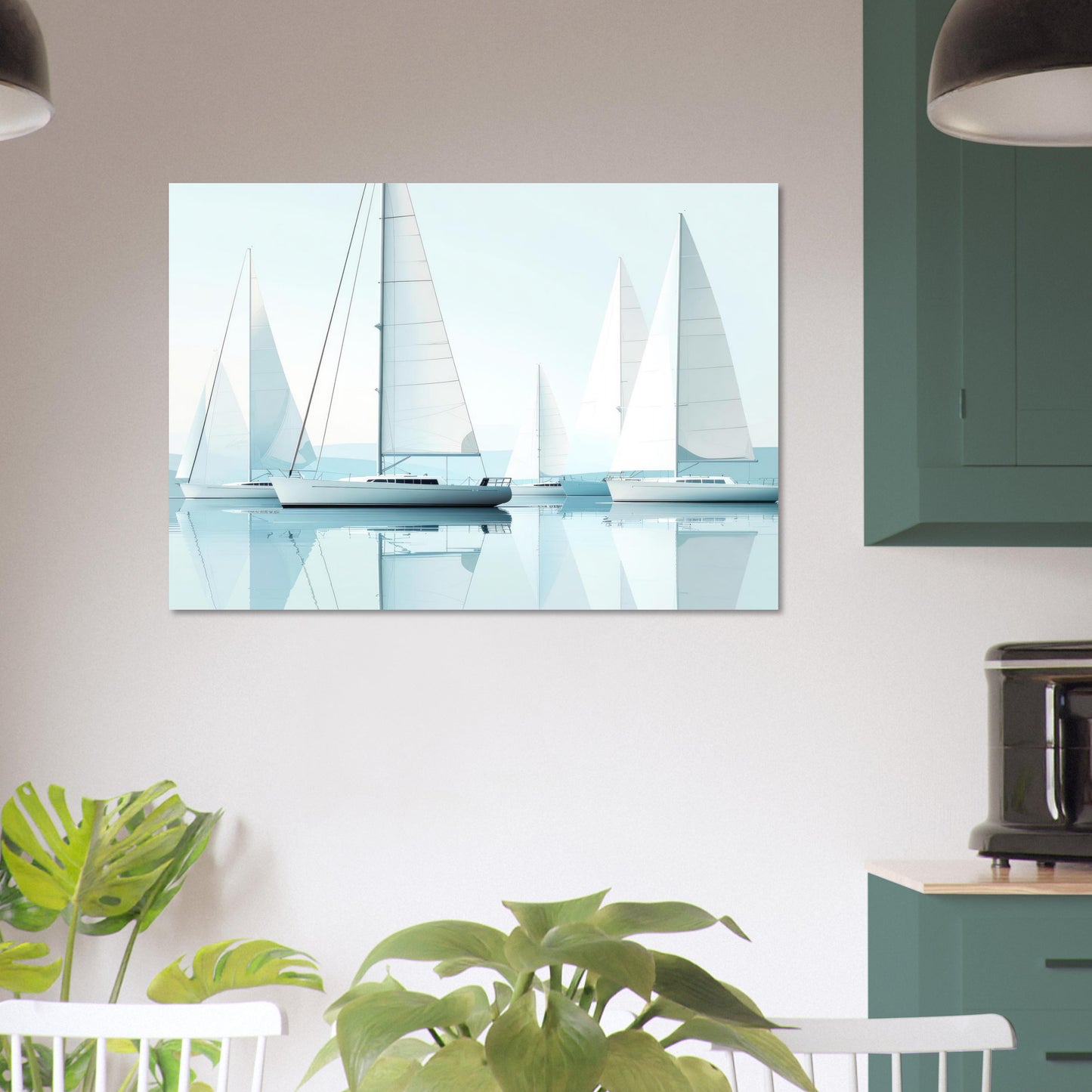 Sailboats on calm water - High-key digital art poster for maritime art lovers