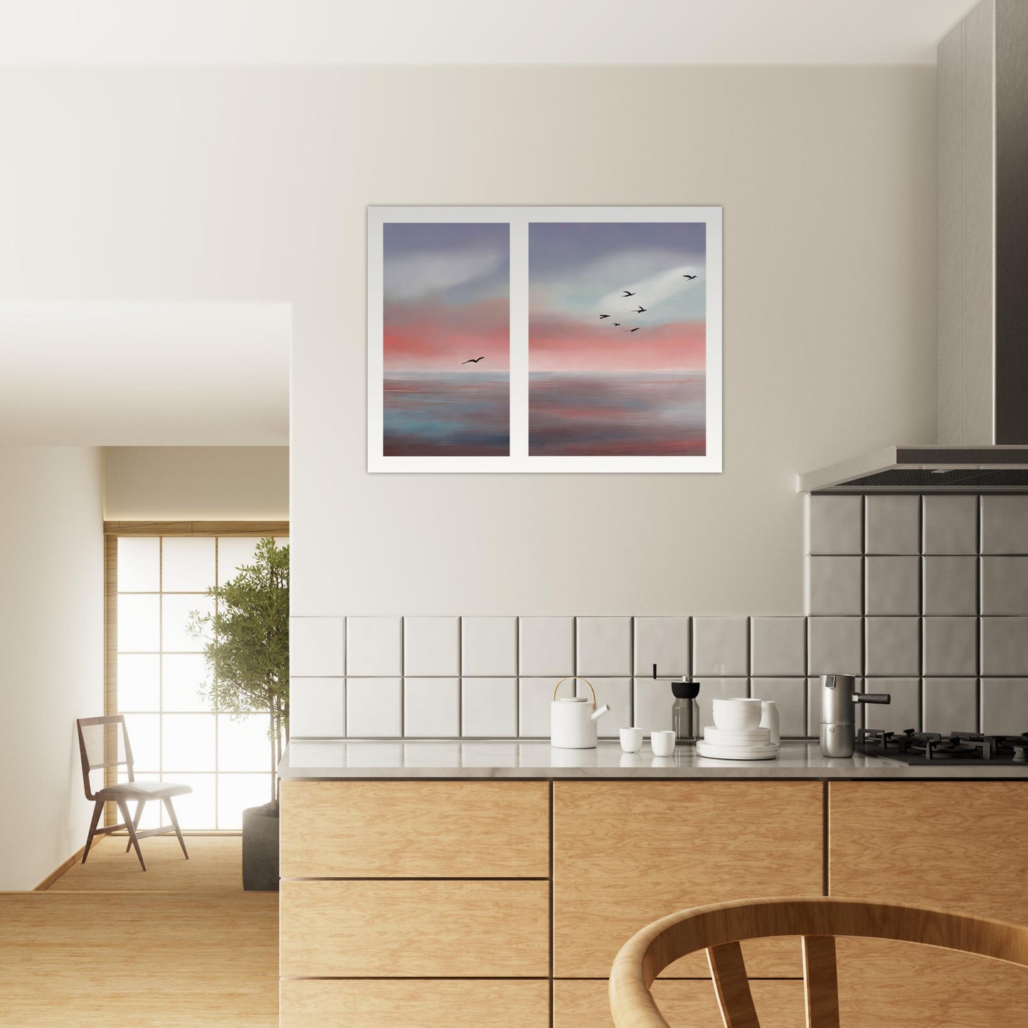 Oiseaux muraux sur la côte abstrait-01, affiche en papier mat de qualité musée, non encadrée