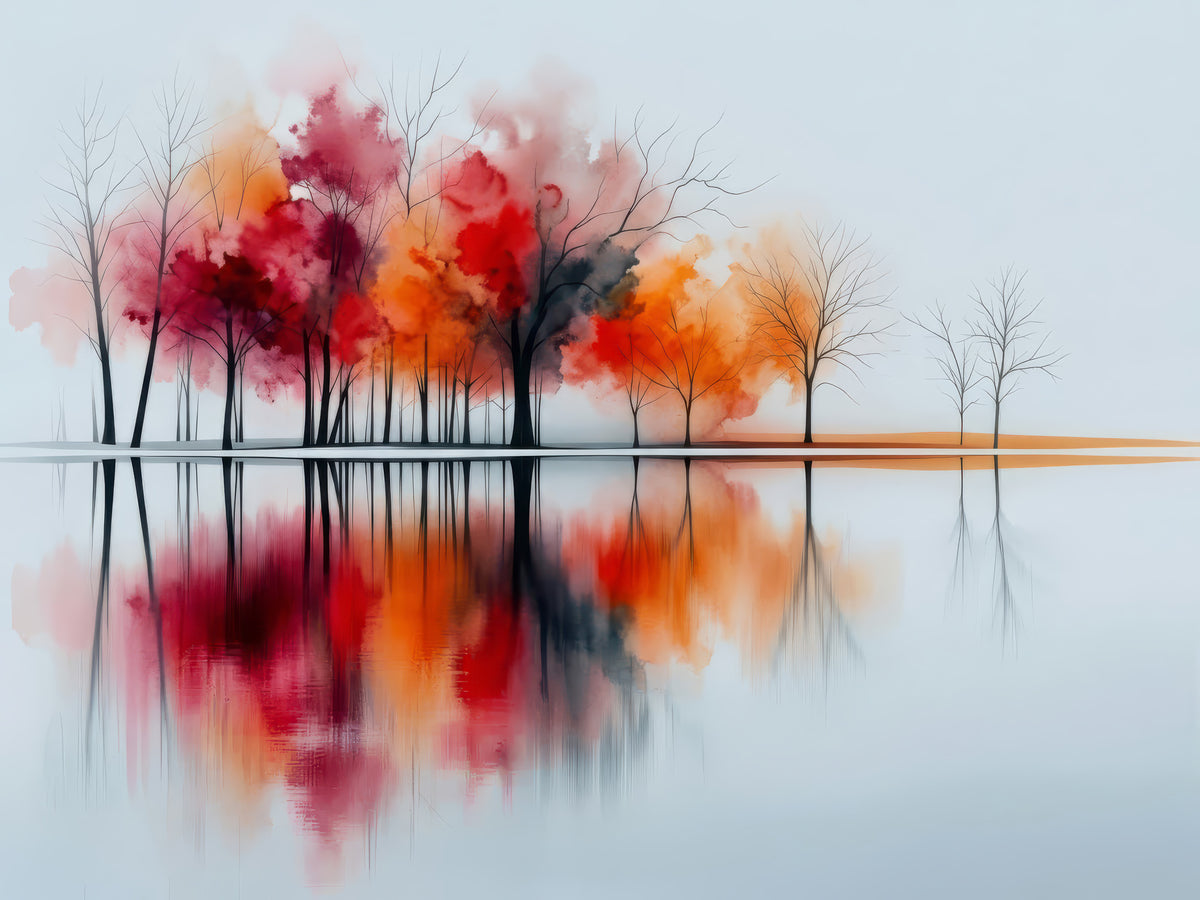Uferträume – Sinfonie in Zinnober-----Wandkunst, Fine Art Print, Leinwand, Acryldruck