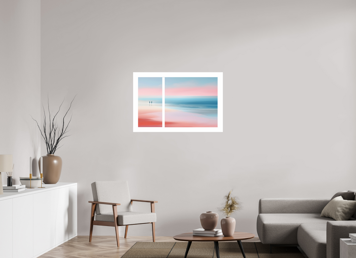 105 x 70 cm, Druck auf Alu-Dibond Zwei Frauen am Meer, Diptychon-Look, semi-abstrakt, minimalistisch