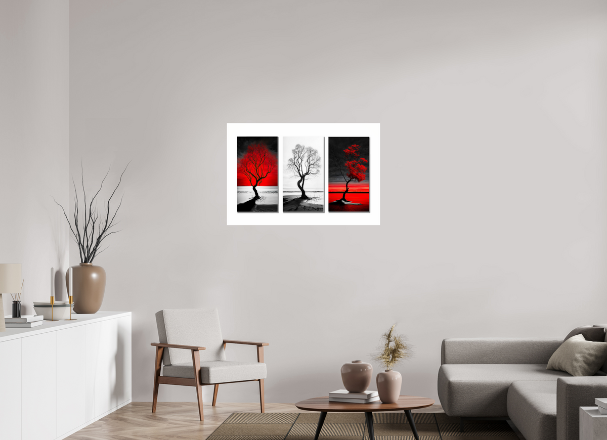 105 x 70 cm, Acrylglas glänzend standard Triptychon Bäume am Ufer-03