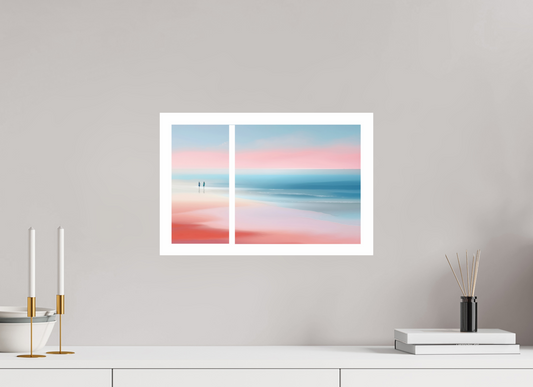 45 x 30 cm, Druck auf Alu-Dibond Zwei Frauen am Meer, Diptychon-Look, semi-abstrakt, minimalistisch