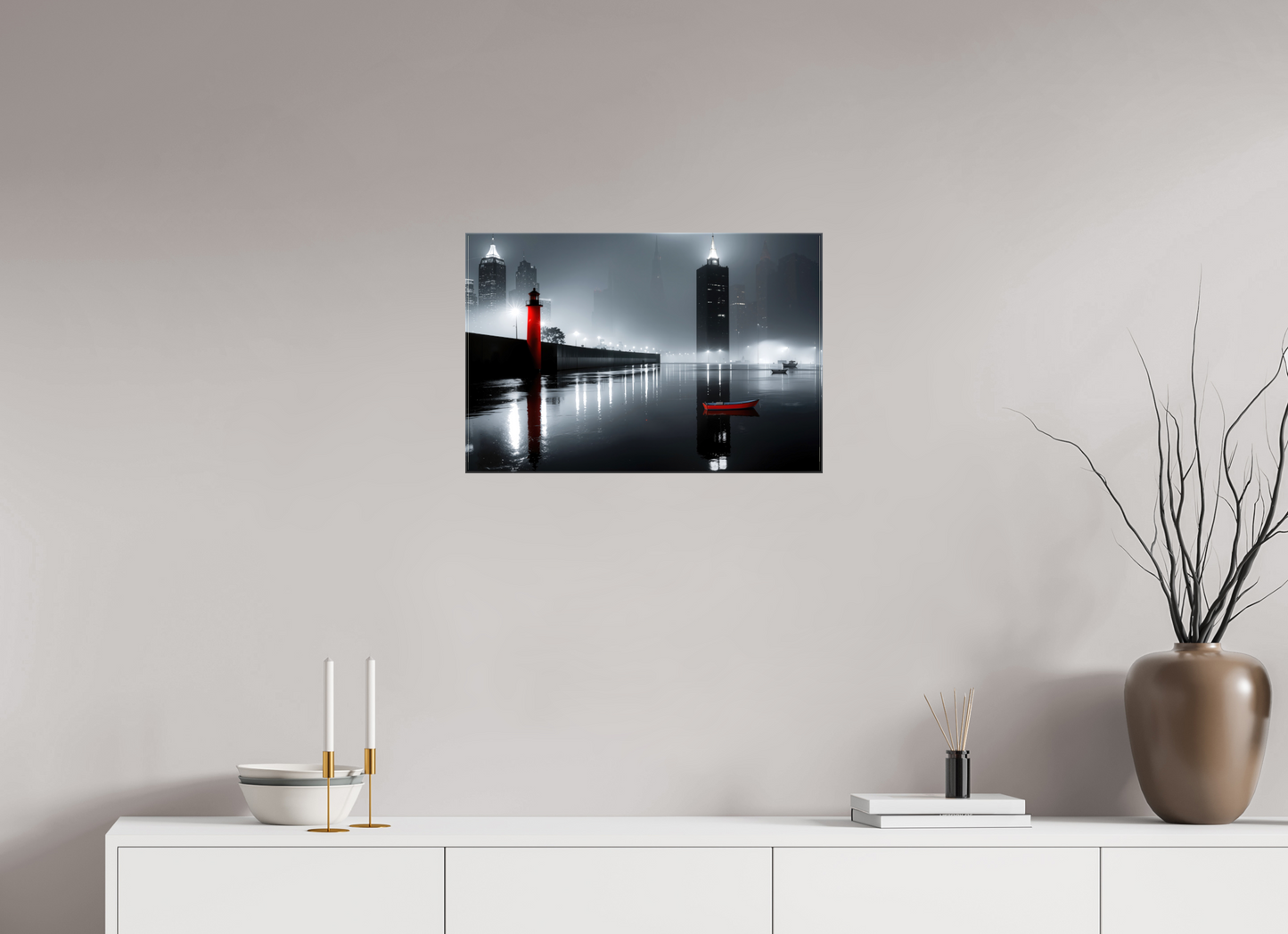 60 x 40 cm, Leinwand glänzend Hafenstadt bei Nacht -noir city- 01
