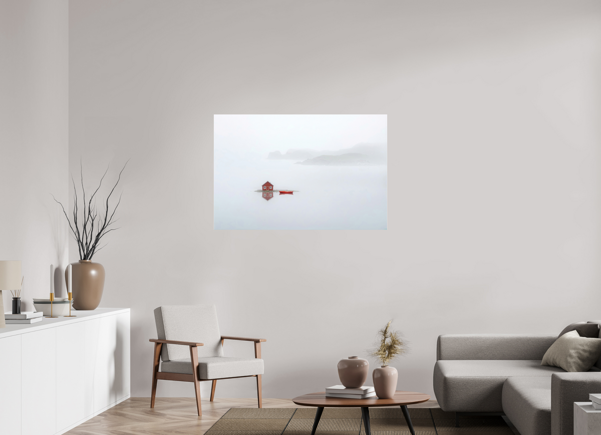 120 x 80 cm, Fine Art Pigmentdruck hinter Acrylglas Im Küstennebel ein Zuhause--Wandkunst, Fine Art Print, Leinwand, Acryldruck, Alu-Dibond