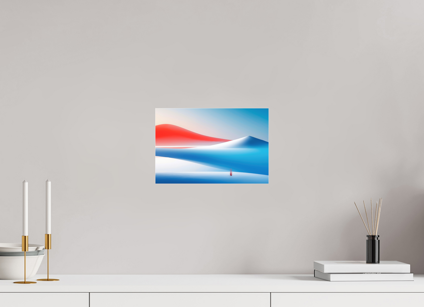 30 x 20 cm, Fine Art Pigmentdruck hinter Acrylglas Rotes Leuchten, blaue Stille