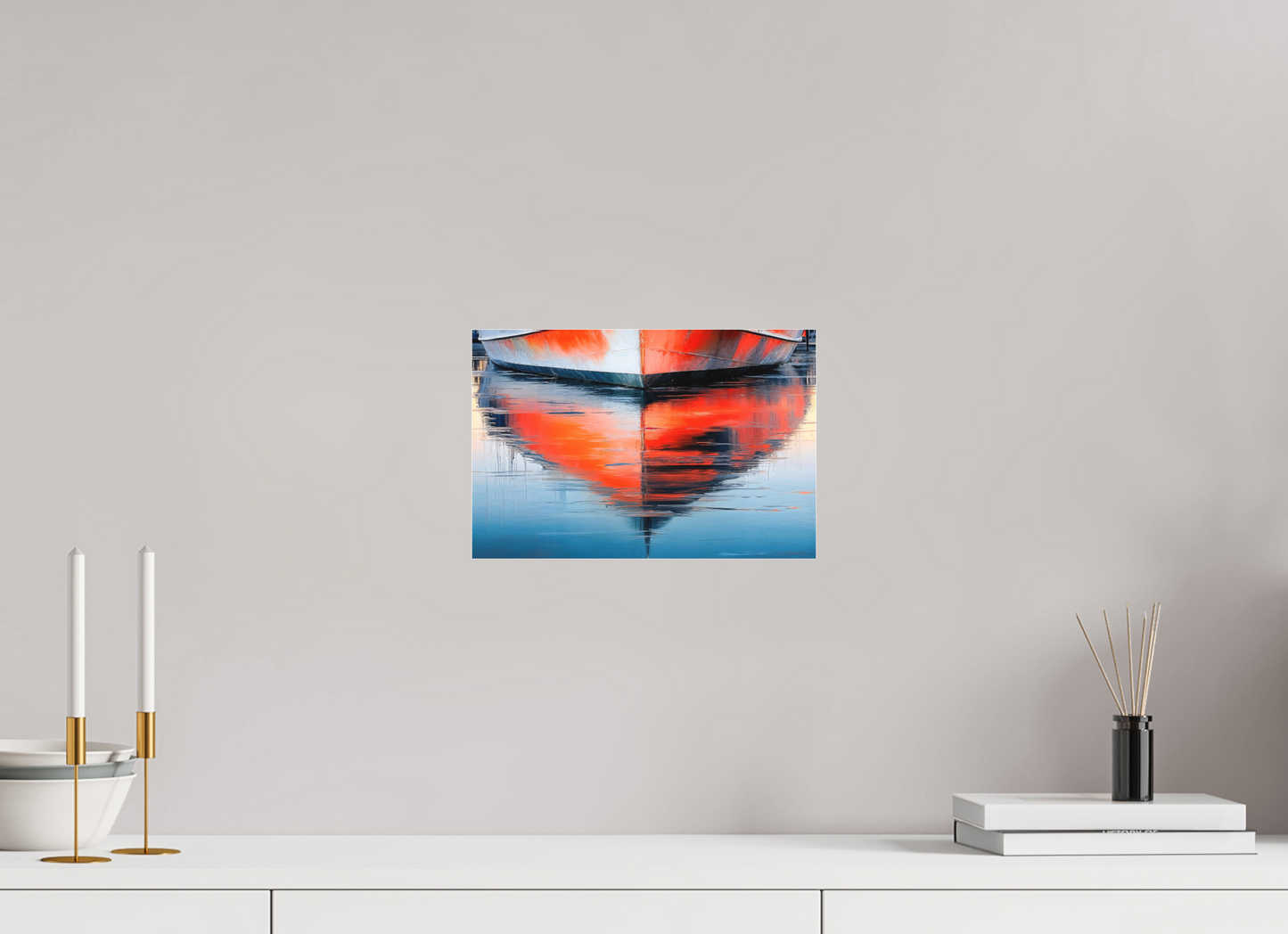 30 x 20 cm, Fine Art Pigmentdruck hinter Acrylglas Wasserspiegelung Bootsrumpf-01