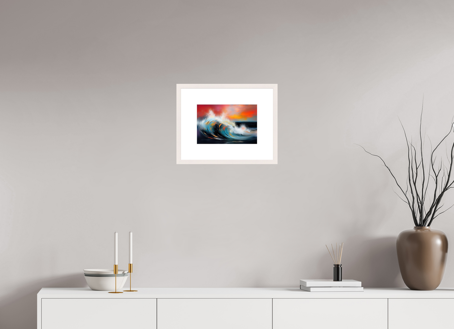 30 x 20 cm, Fine Art Print gerahmt Glühende Brandung