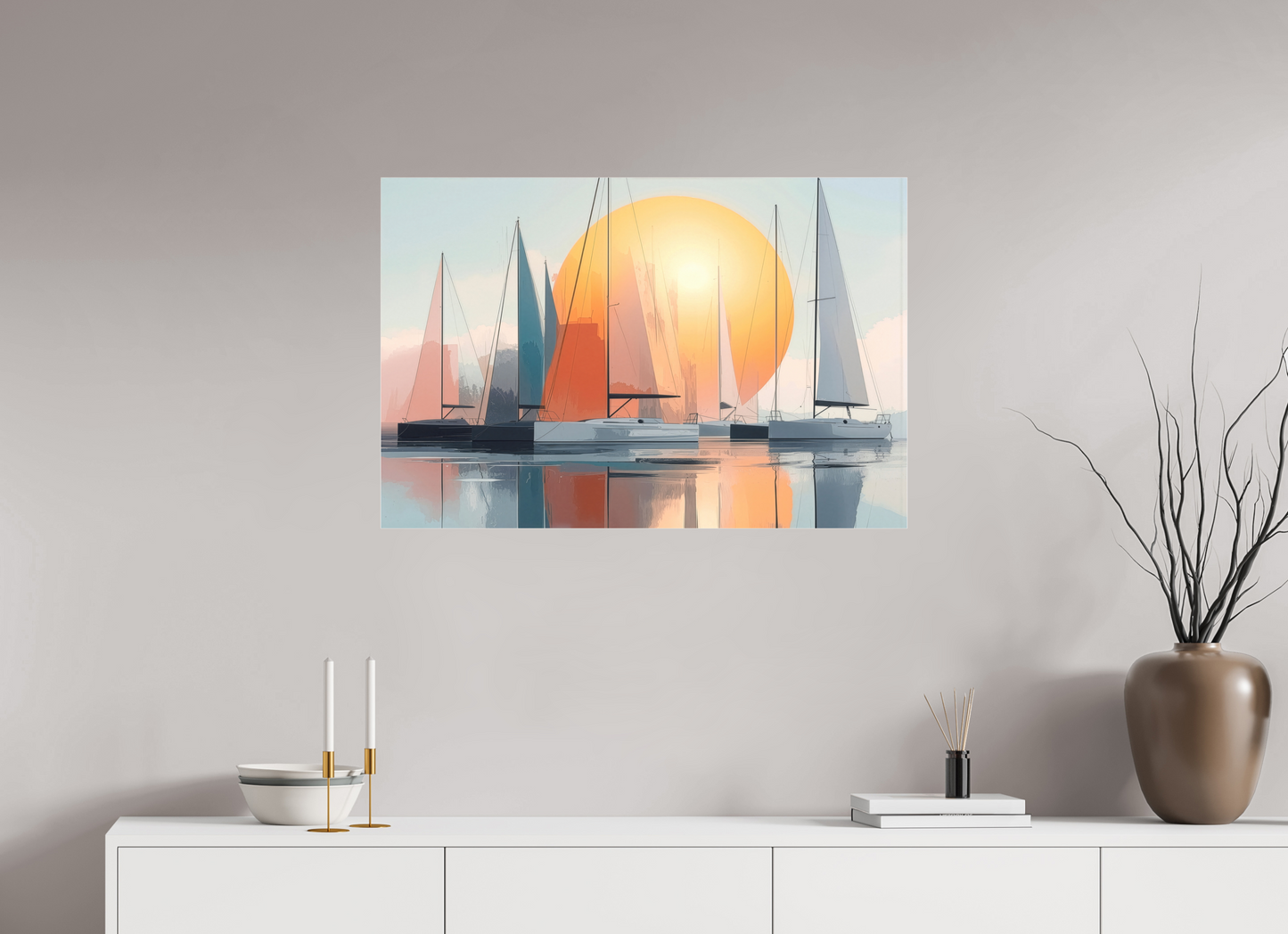 90 x 60 cm, Fine Art Pigmentdruck hinter Acrylglas Segelboot-Kunst - Zwischen Horizont und Geometrie-01