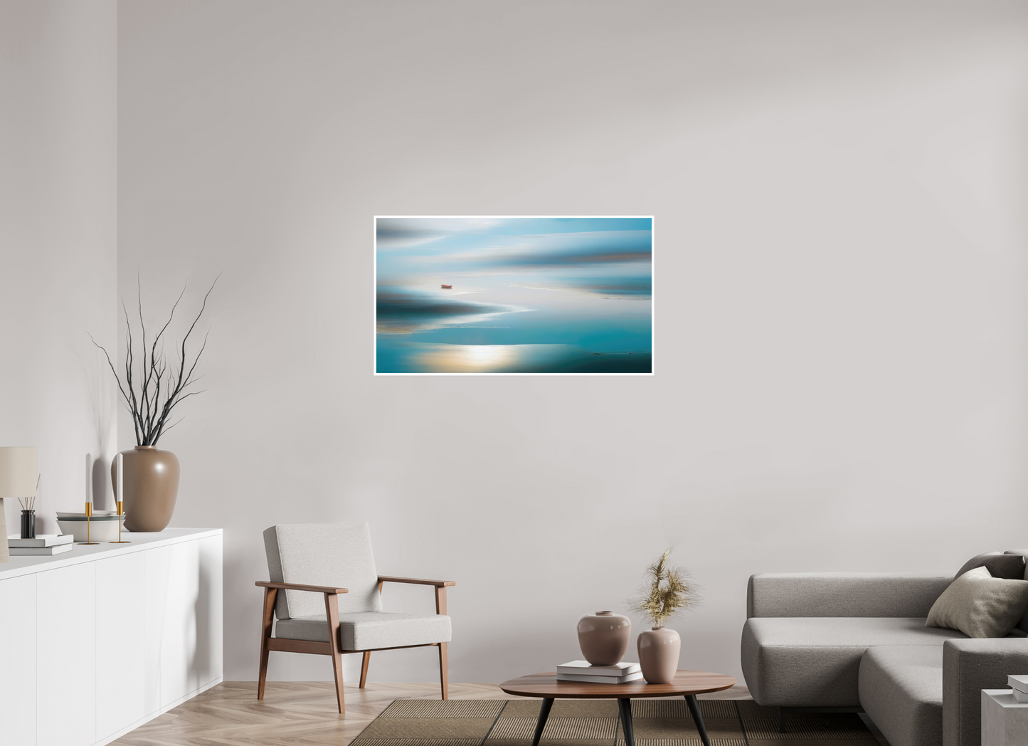 112 x 63 cm, Fine Art Print Hahnemühle Baryta Boot im Wattenmeer-06—Wandkunst, Fine Art Print, Leinwand, Acryldruck, Alu-Dibond