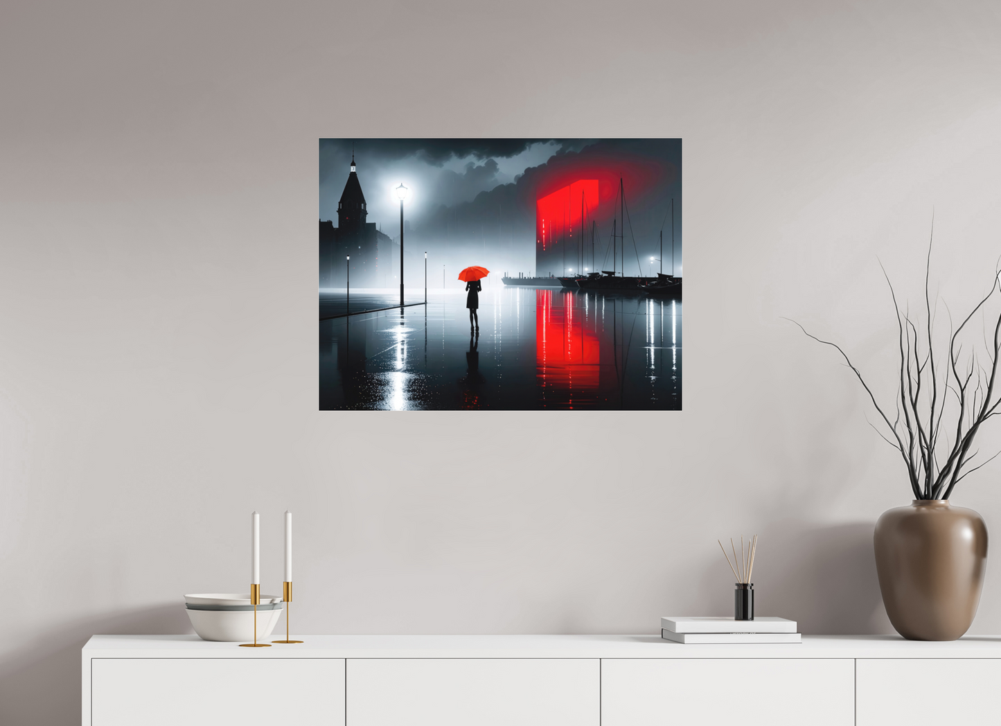 80 x 60 cm, Fine Art Pigmentdruck hinter Acrylglas Frau am Seglerhafen bei Nacht-01