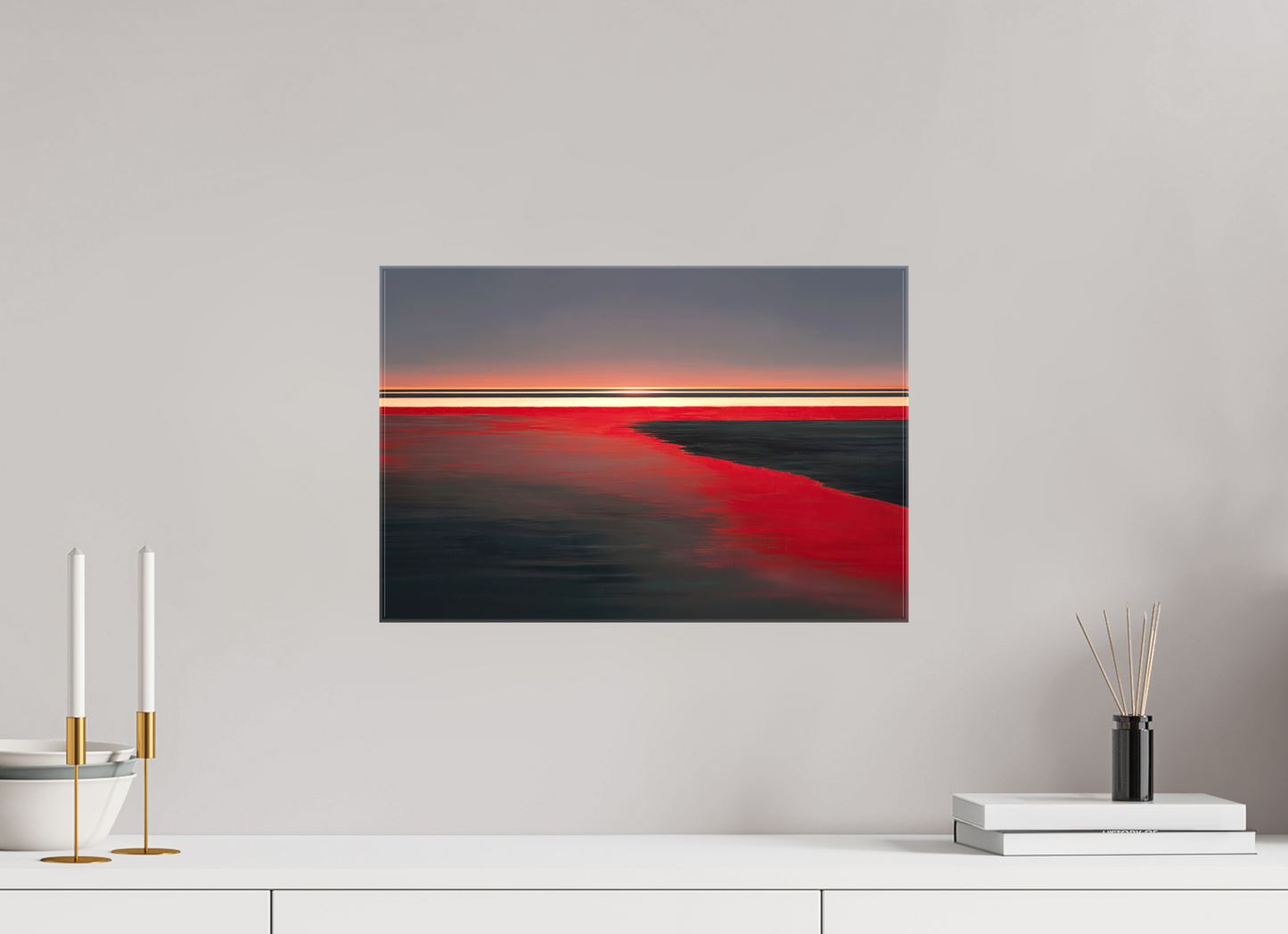 45 x 30 cm, Leinwand glänzend Roter Spiegel des Watts, Wandbild als Fine Art Print oder als Acrylglas-Druck