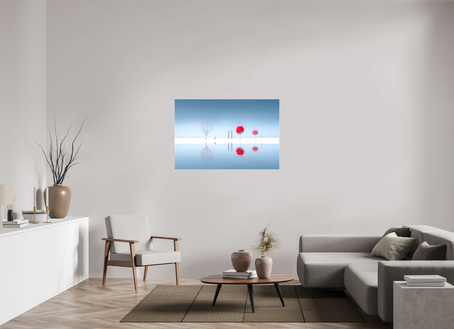 120 x 80 cm, Leinwand glänzend Rote Stille am Ufer