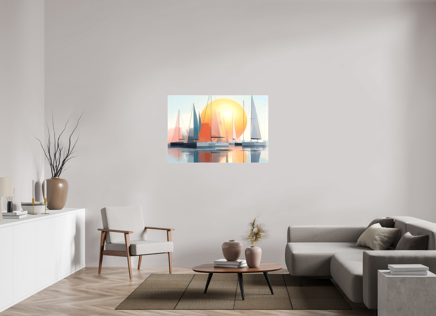 120 x 80 cm, Leinwand glänzend Segelboot-Kunst - Zwischen Horizont und Geometrie-01