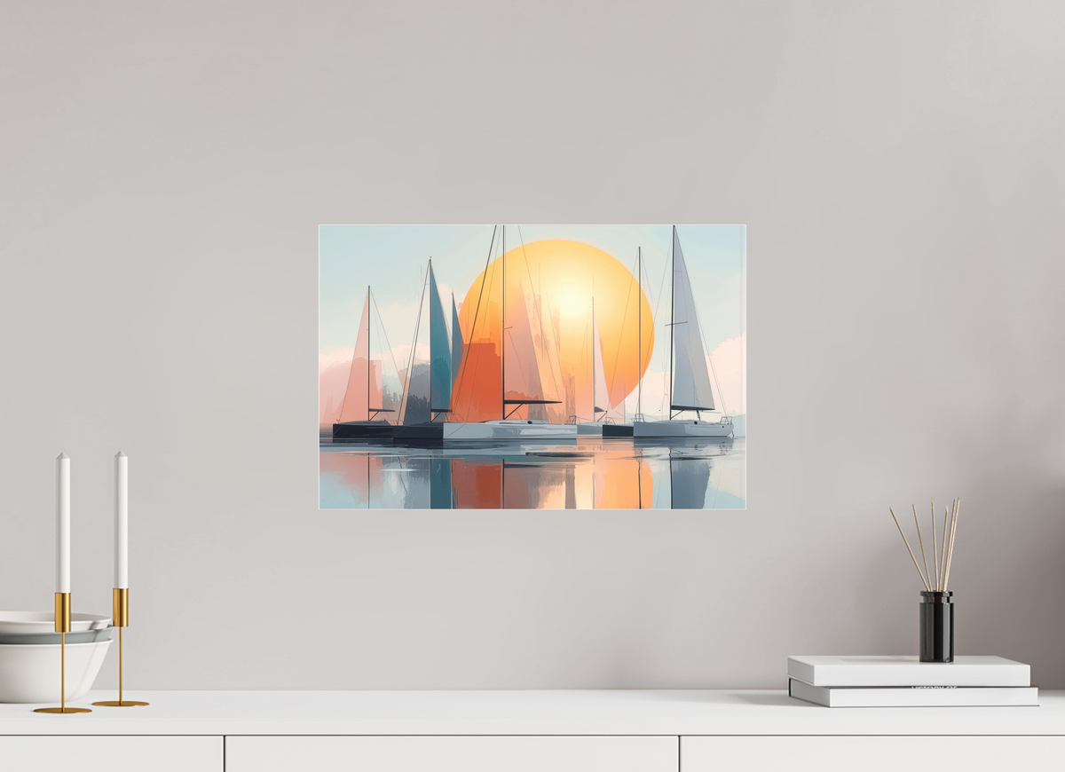 45 x 30 cm, Fine Art Pigmentdruck hinter Acrylglas Segelboot-Kunst - Zwischen Horizont und Geometrie-01—Wandkunst, Fine Art Print, Leinwand, Acryldruck, Alu-Dibond