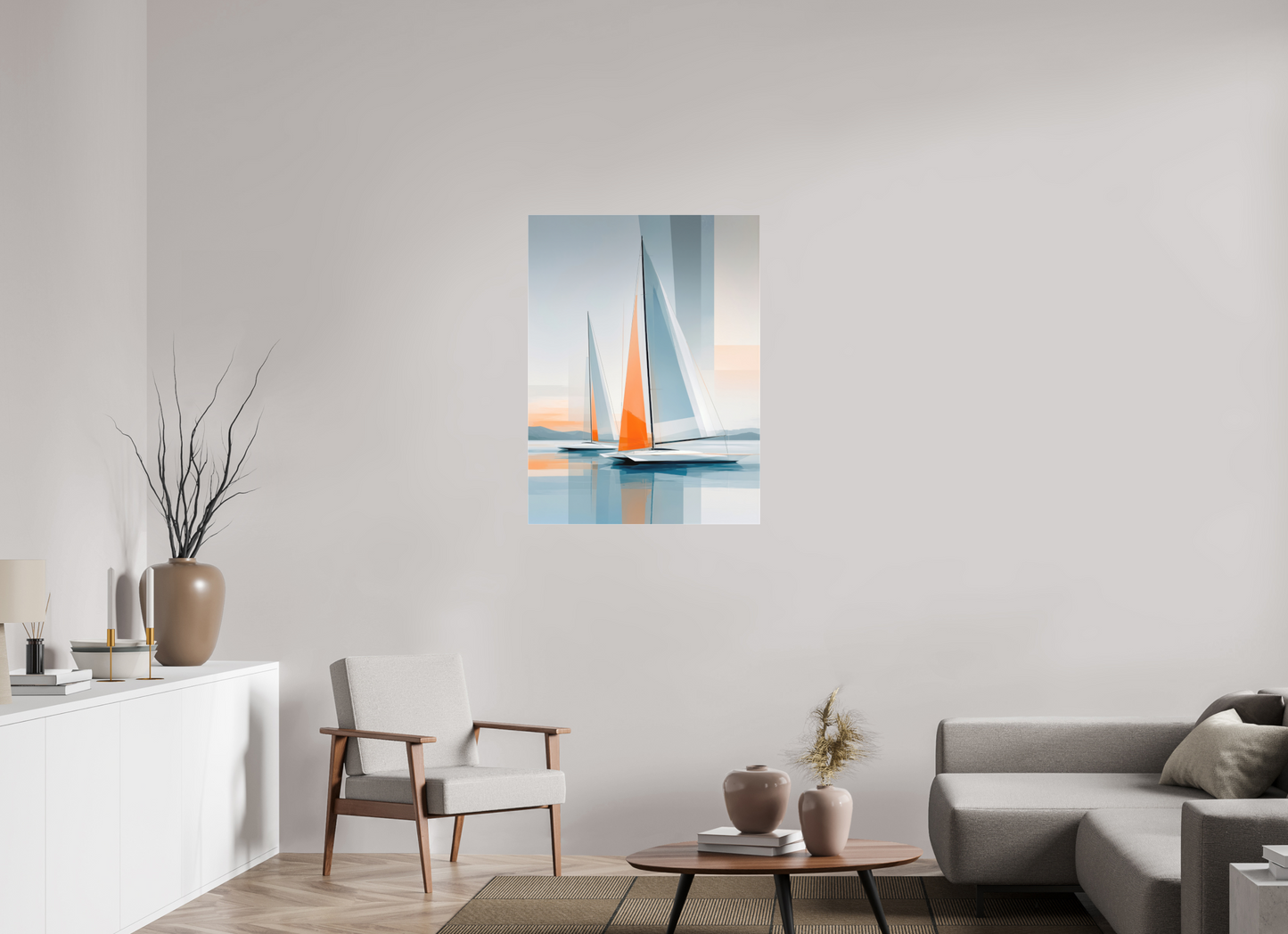 75 x 100 cm, Fine Art Pigmentdruck hinter Acrylglas Orange im Blau
