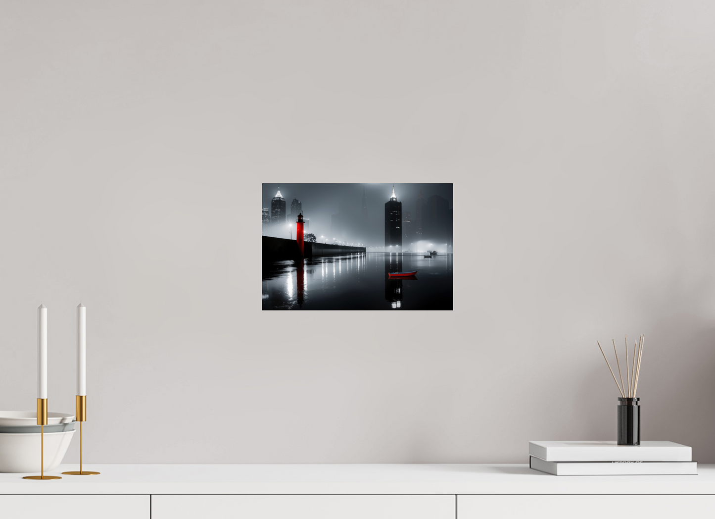 30 x 20 cm, Acrylglas glänzend standard Hafenstadt bei Nacht -noir city- 01