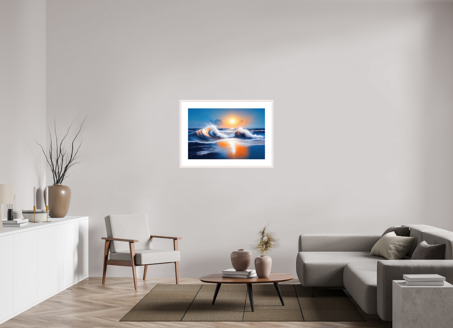 90 x 60 cm, Fine Art Print gerahmt Brandung im Licht