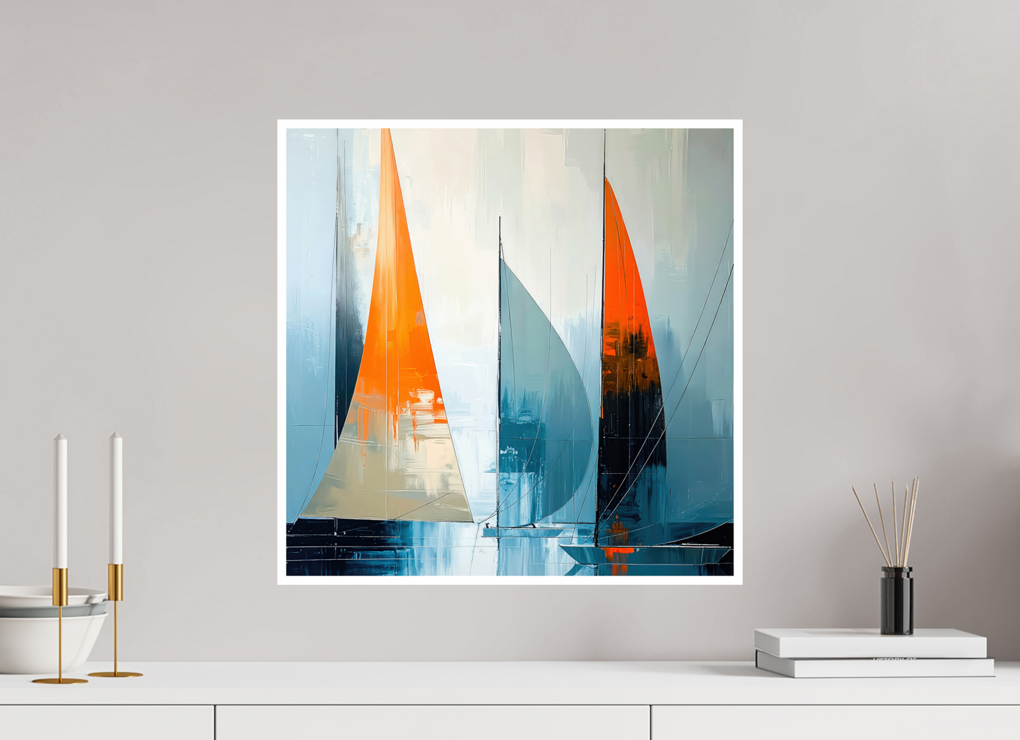 50 x 50 cm, Fine Art Print Hahnemühle Baryta Segelboot-Kunst - Abstraktion in Bewegung
