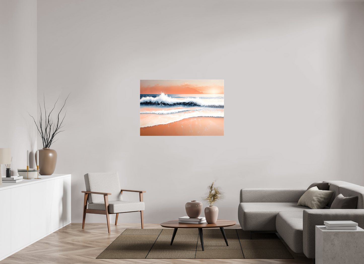 120 x 80 cm, Leinwand glänzend Brandung in Pastell
