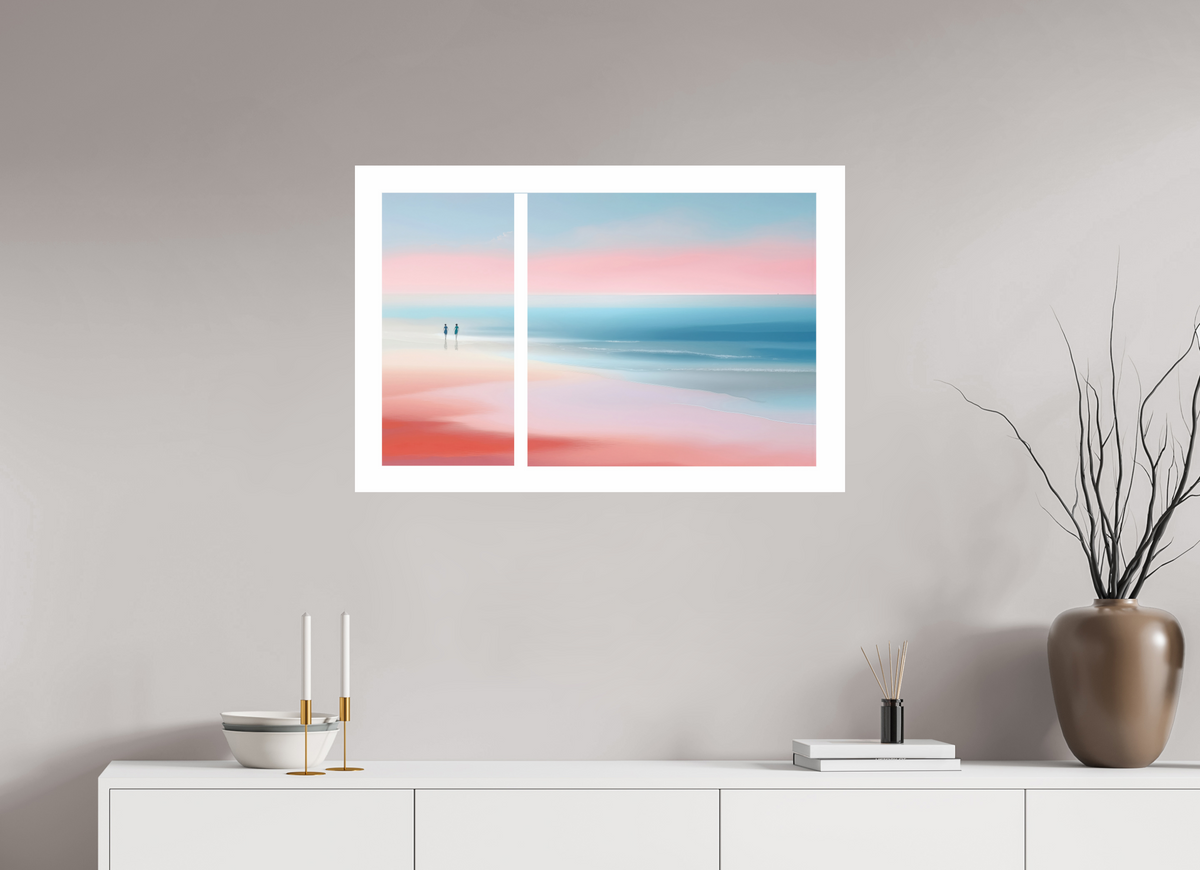 90 x 60 cm, Druck auf Alu-Dibond Zwei Frauen am Meer, Diptychon-Look, semi-abstrakt, minimalistisch
