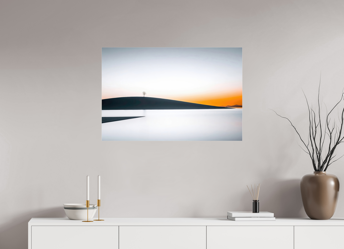 90 x 60 cm, Acrylglas glänzend standard Einsamer Baum im Abendlicht