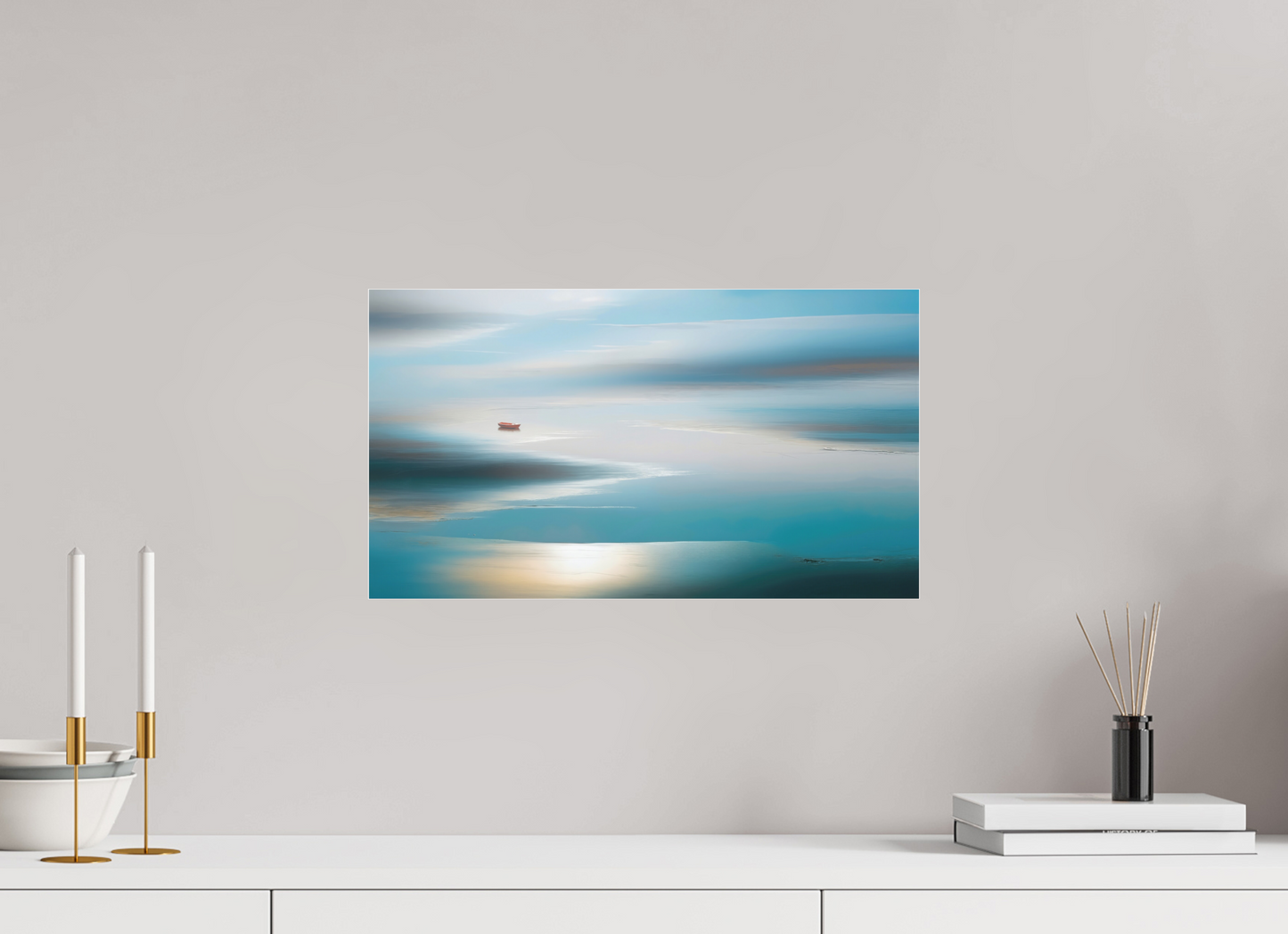 48 x 27 cm, Fine Art Pigmentdruck hinter Acrylglas Boot im Wattenmeer-06—Wandkunst, Fine Art Print, Leinwand, Acryldruck, Alu-Dibond