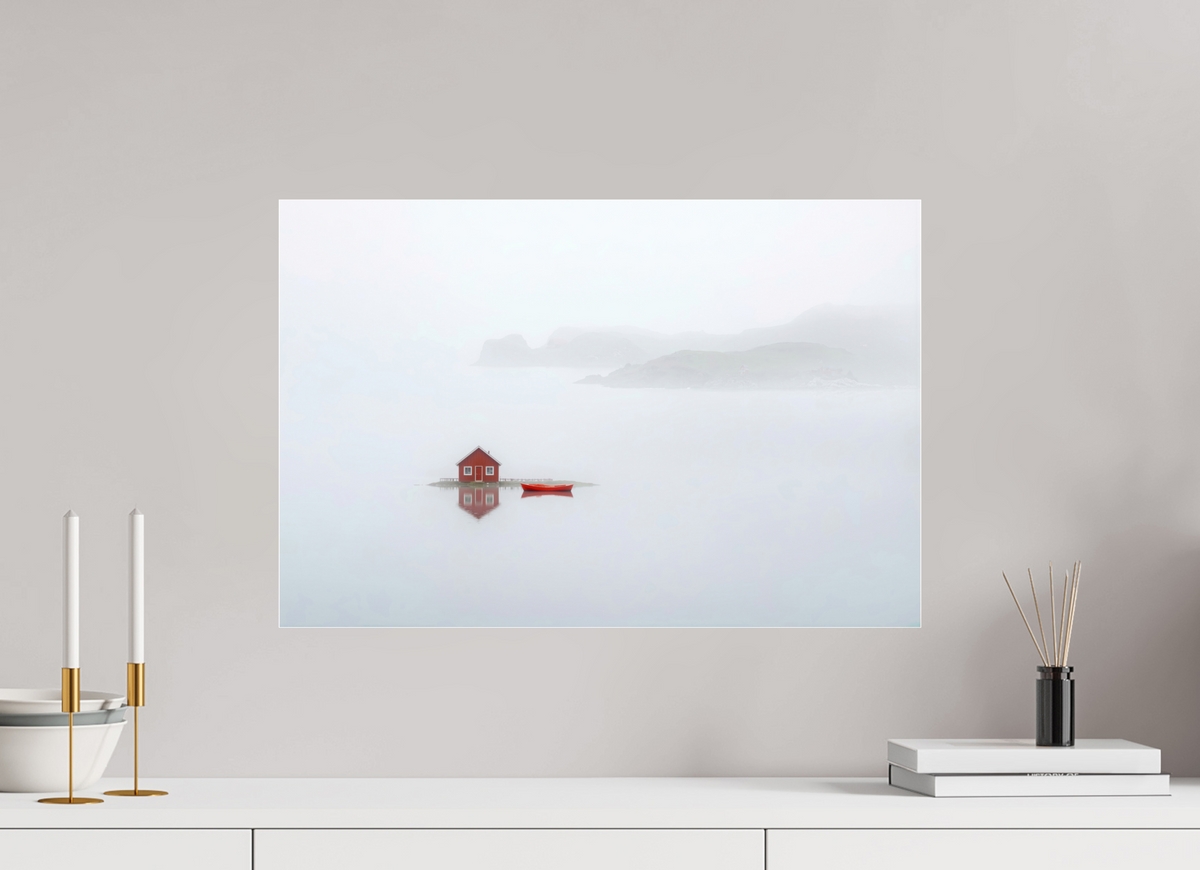 60 x 40 cm, Acrylglas glänzend standard Im Küstennebel ein Zuhause--Wandkunst, Fine Art Print, Leinwand, Acryldruck, Alu-Dibond