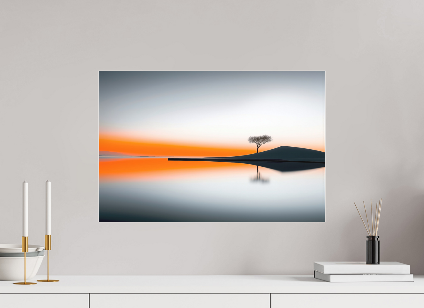 60 x 40 cm, Fine Art Pigmentdruck hinter Acrylglas Uferlinie im Morgenlicht