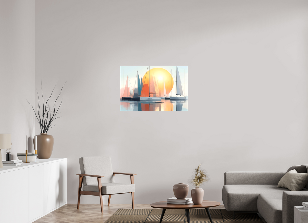 90 x 60 cm, Leinwand glänzend Segelboot-Kunst - Zwischen Horizont und Geometrie-01—Wandkunst, Fine Art Print, Leinwand, Acryldruck, Alu-Dibond