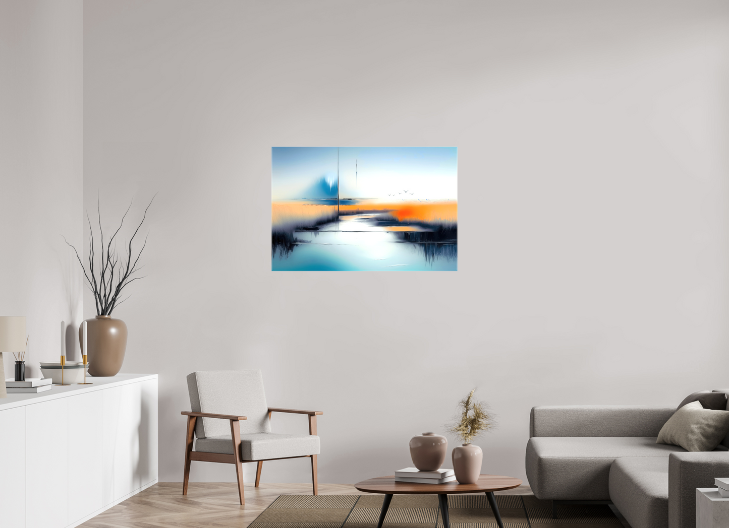 105 x 70 cm, Leinwand glänzend Salzwiese im schwebenden Licht