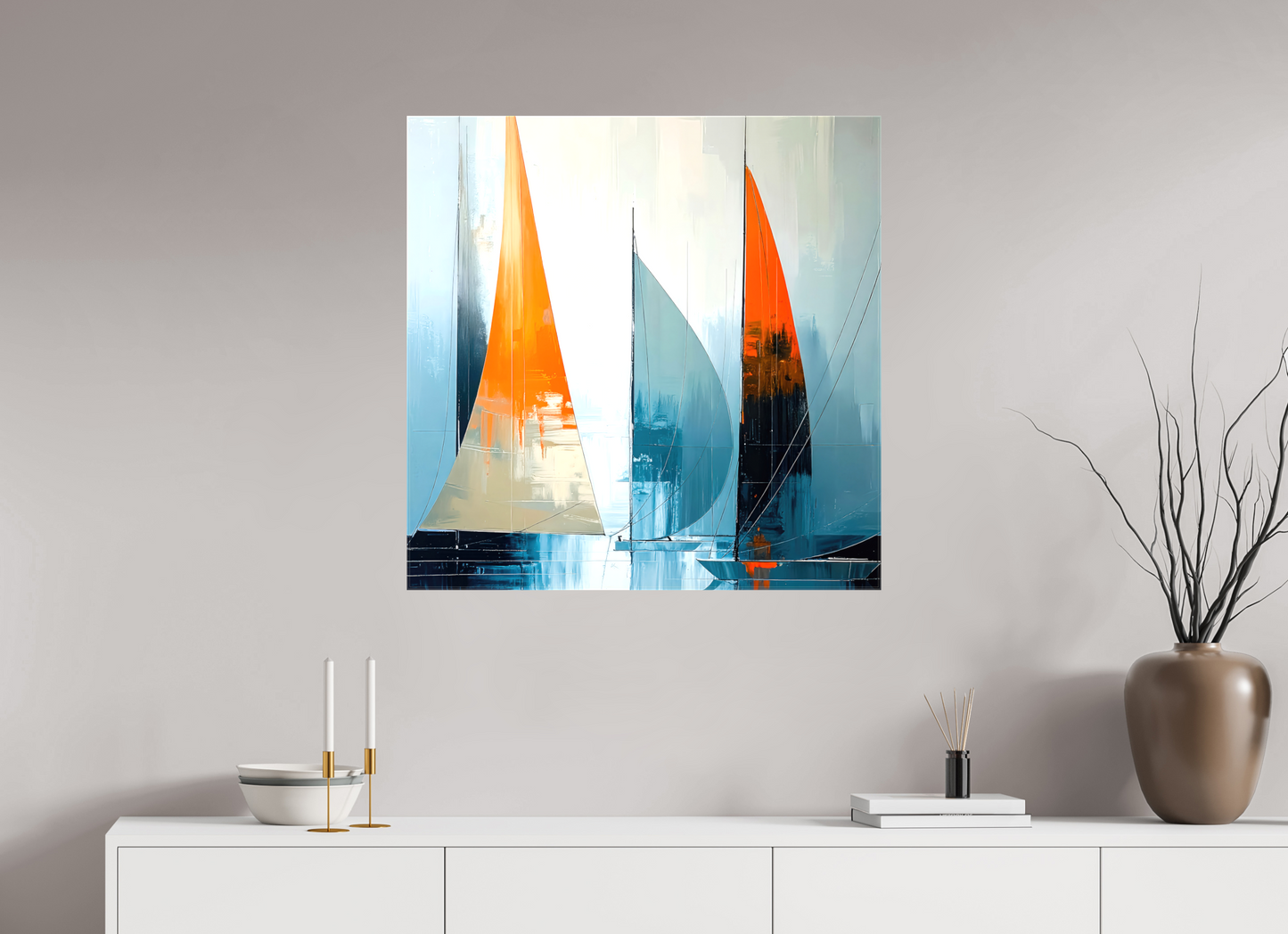 80 x 80 cm, Leinwand glänzend Segelboot-Kunst - Abstraktion in Bewegung