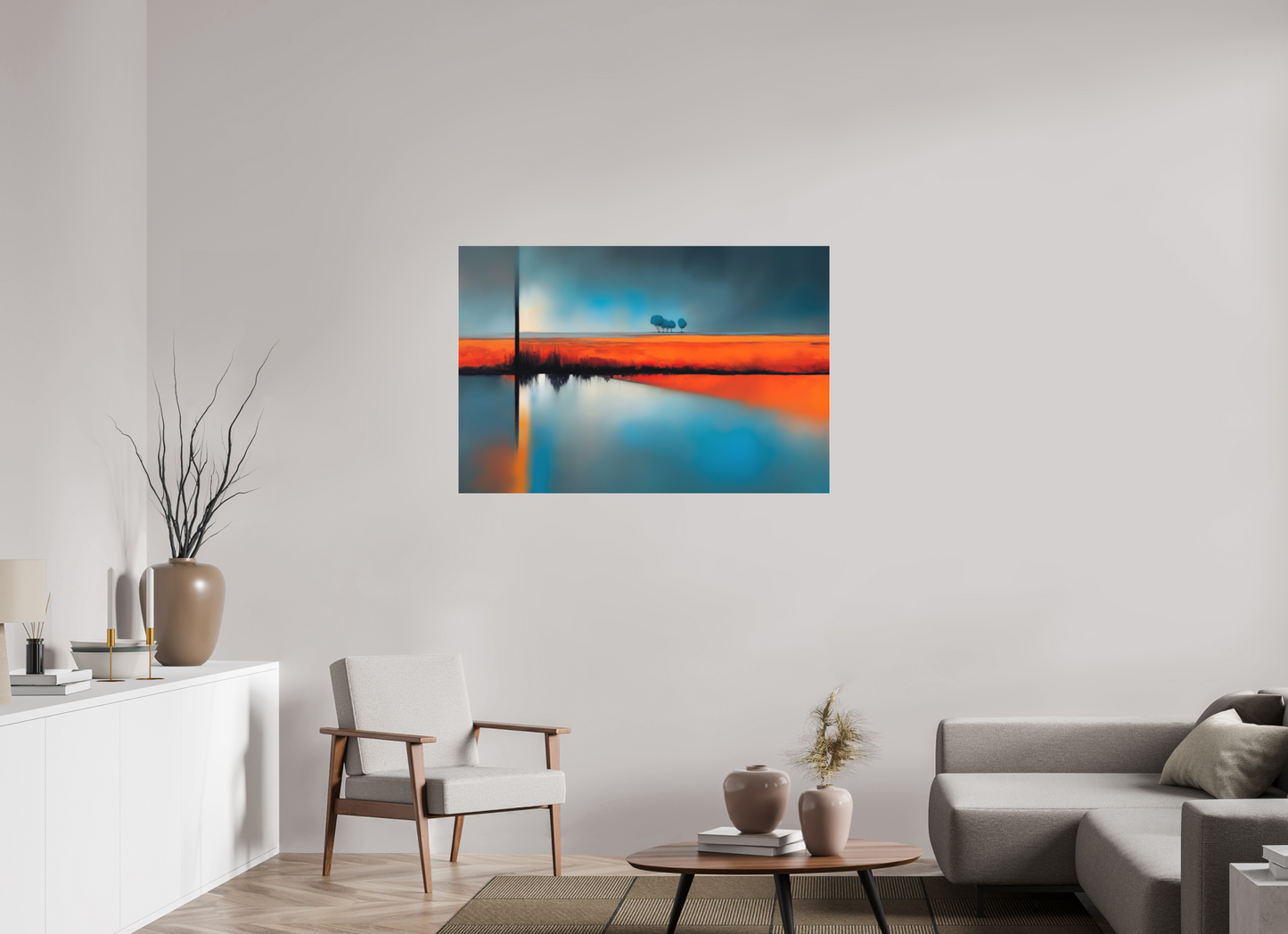120 x 80 cm, Fine Art Pigmentdruck hinter Acrylglas Blauer Halt am roten Ufer