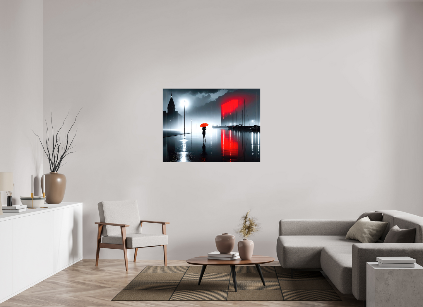 120 x 90 cm, Leinwand glänzend Frau am Seglerhafen bei Nacht-01