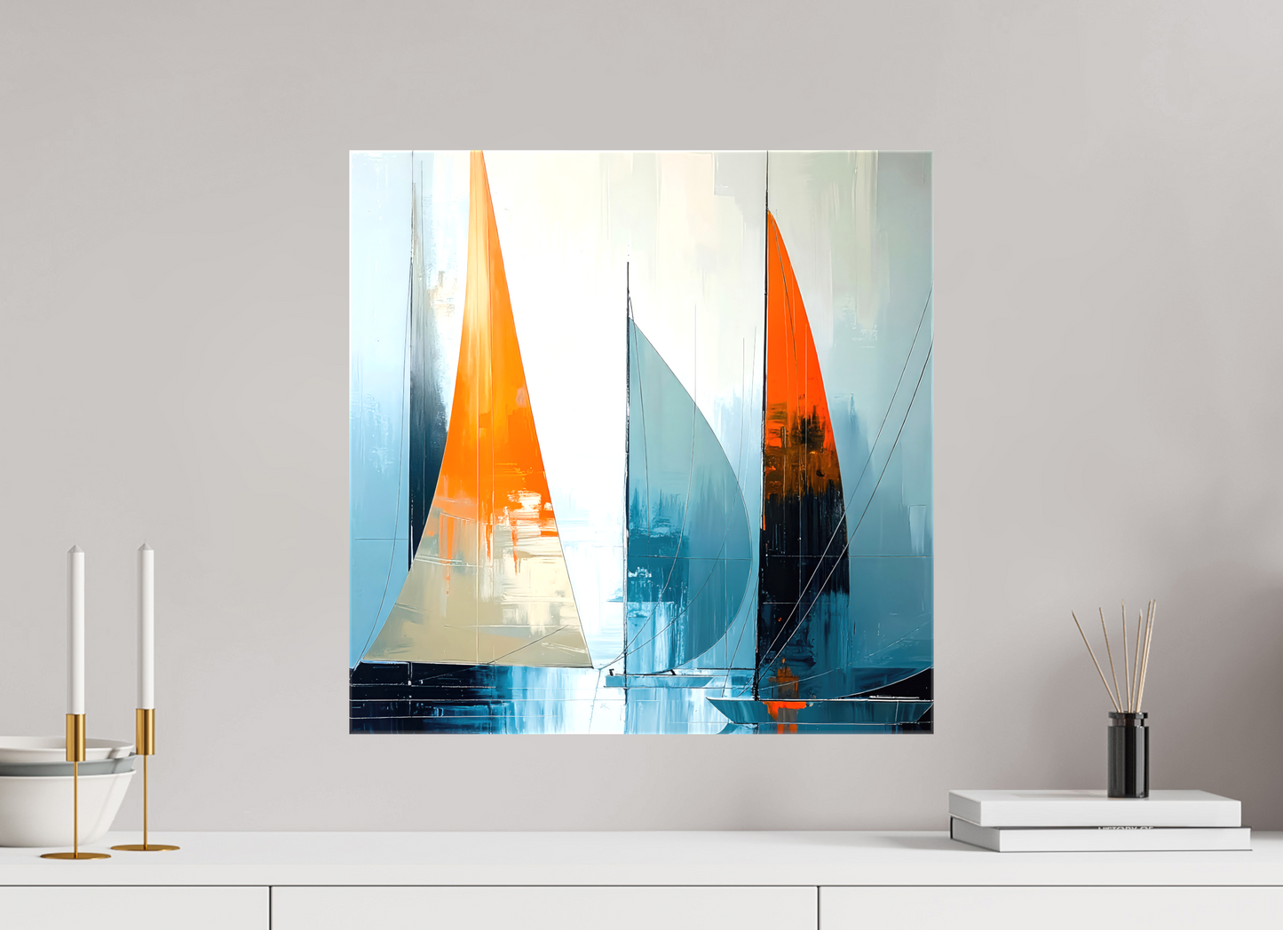 50 x 50 cm, Leinwand glänzend Segelboot-Kunst - Abstraktion in Bewegung