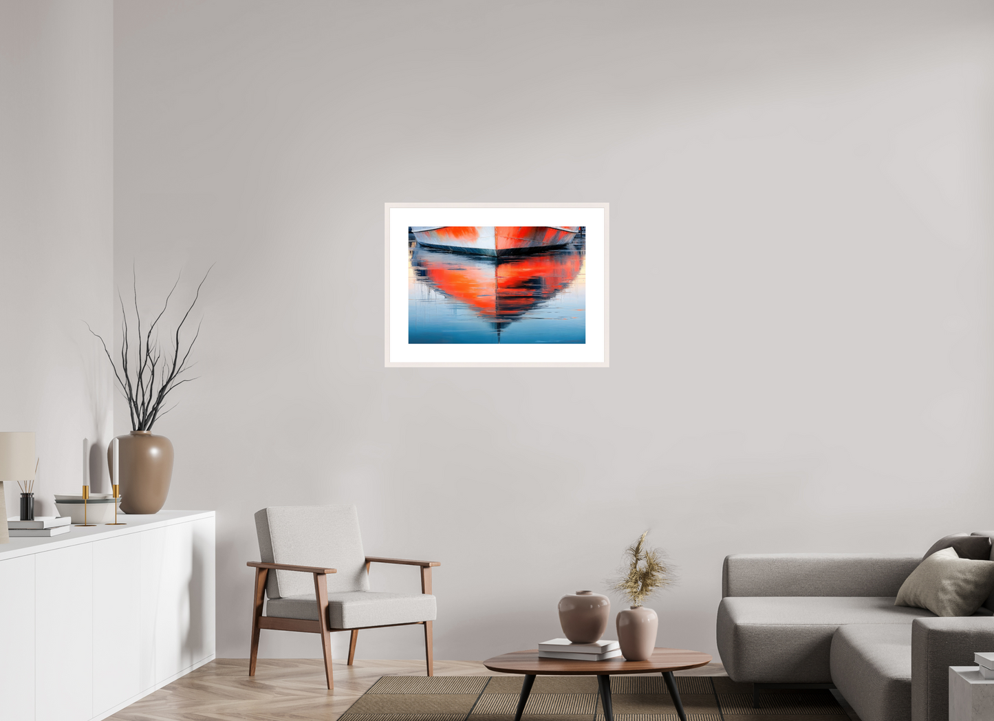 75 x 50 cm, Fine Art Print gerahmt Wasserspiegelung Bootsrumpf-01