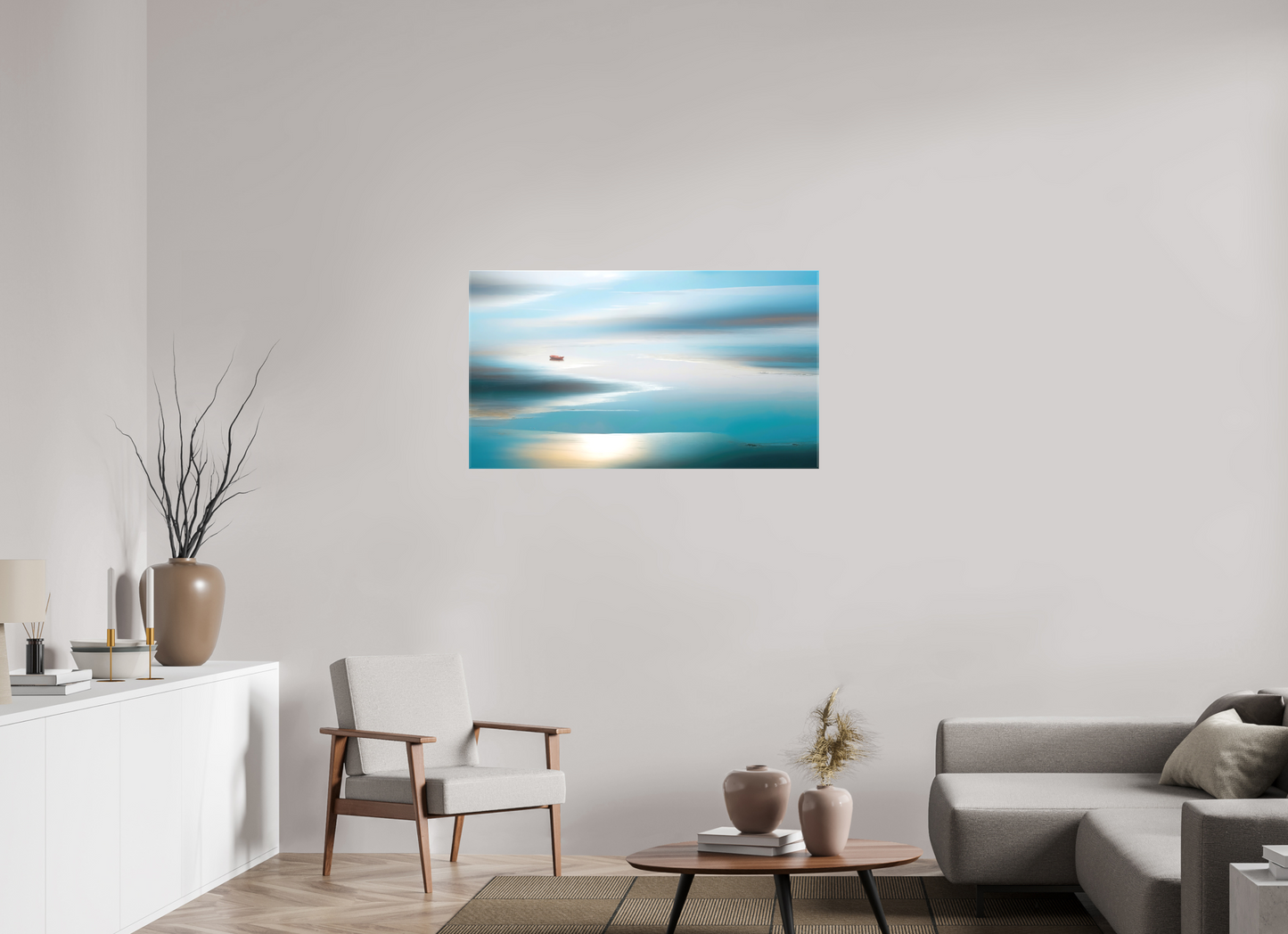 112 x 63 cm, Leinwand glänzend Boot im Wattenmeer-06