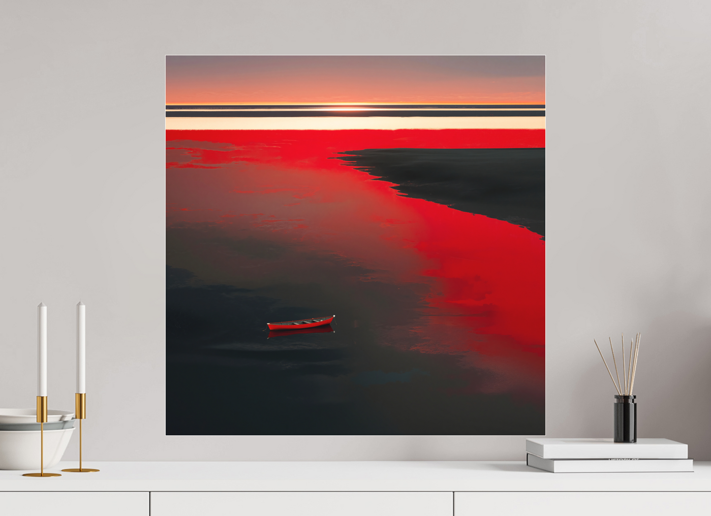 60 x 60 cm, Fine Art Pigmentdruck hinter Acrylglas Allein im Rot