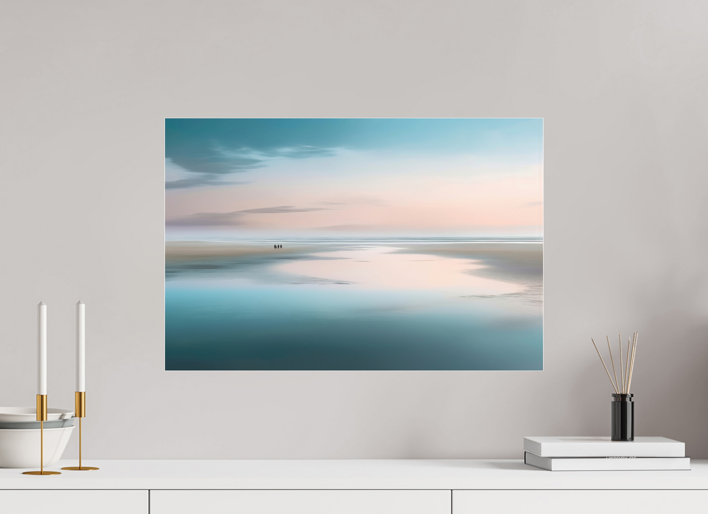 60 x 40 cm, Fine Art Pigmentdruck hinter Acrylglas Menschen im Wattenmeer-01—Wandkunst, Fine Art Print, Leinwand, Acryldruck, Alu-Dibond