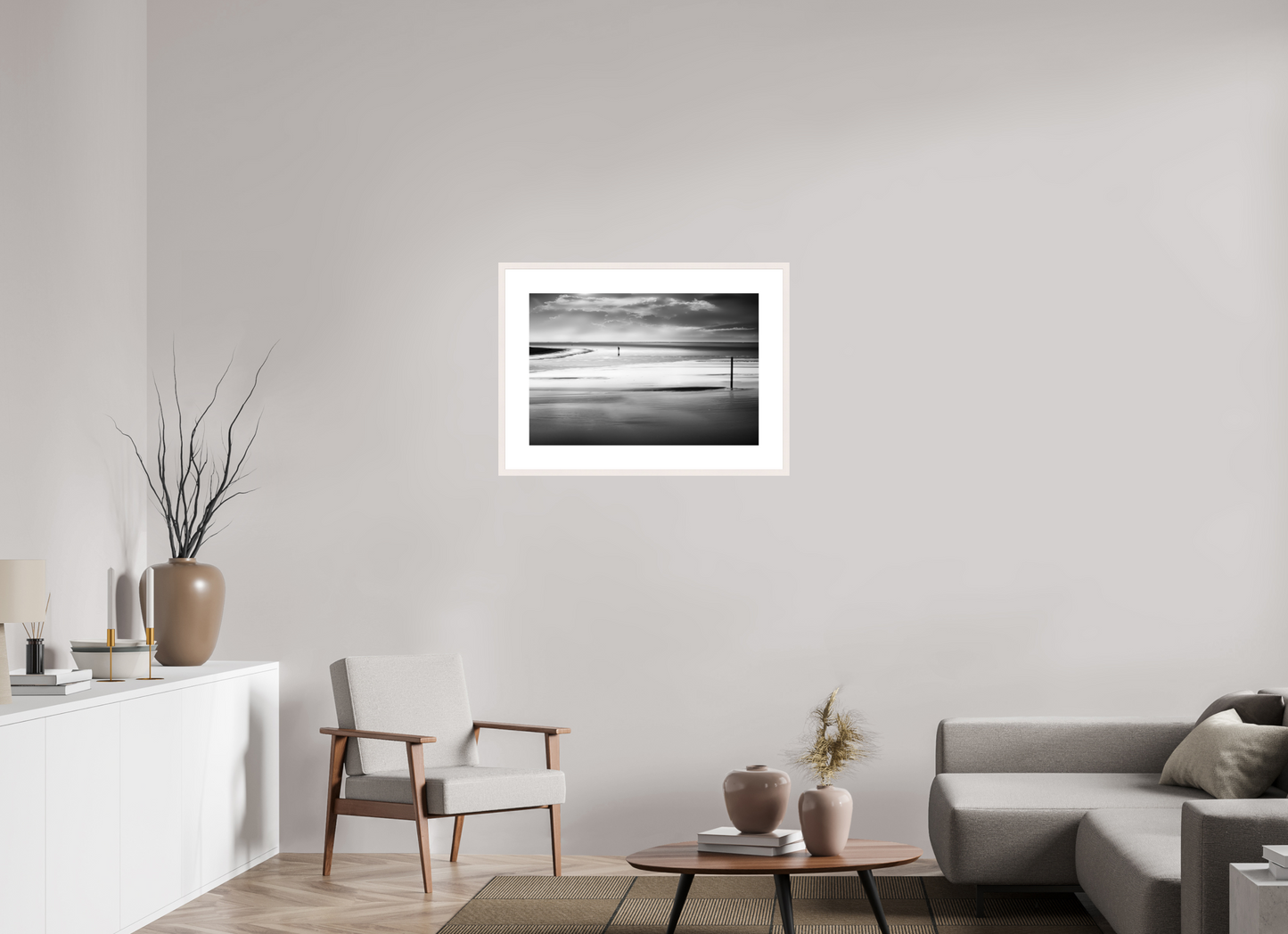 75 x 50 cm, Fine Art Print gerahmt Mann im Wattenmeer-01