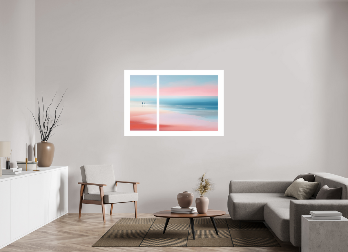 150 x 100 cm, Druck auf Alu-Dibond Zwei Frauen am Meer, Diptychon-Look, semi-abstrakt, minimalistisch