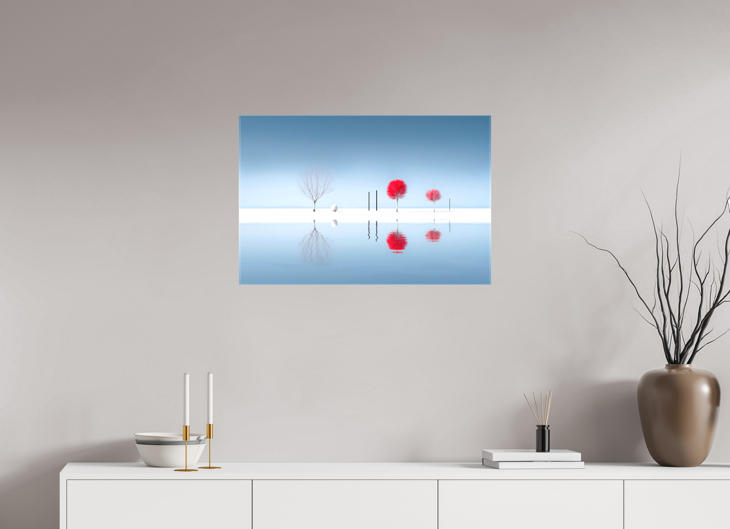 75 x 50 cm, Leinwand glänzend Rote Stille am Ufer