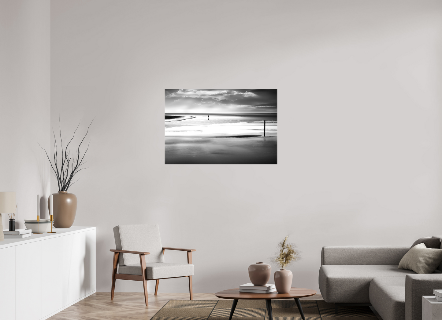 105 x 70 cm, Leinwand glänzend Mann im Wattenmeer-01